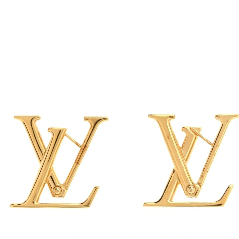 Gold Plated Brass LV Hoops W/Oversized Designer Logo